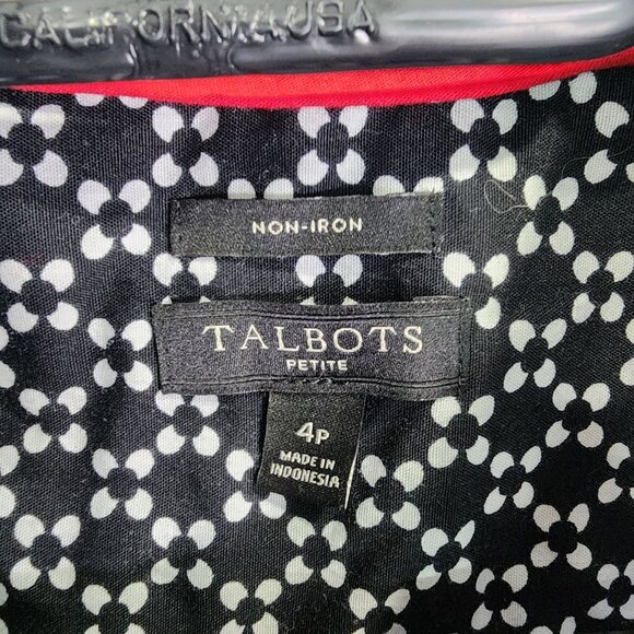 Womens Talbots Petite Shirt Non-Iron Black & White Printed Button Up Size 4P - Picture 3 of 8